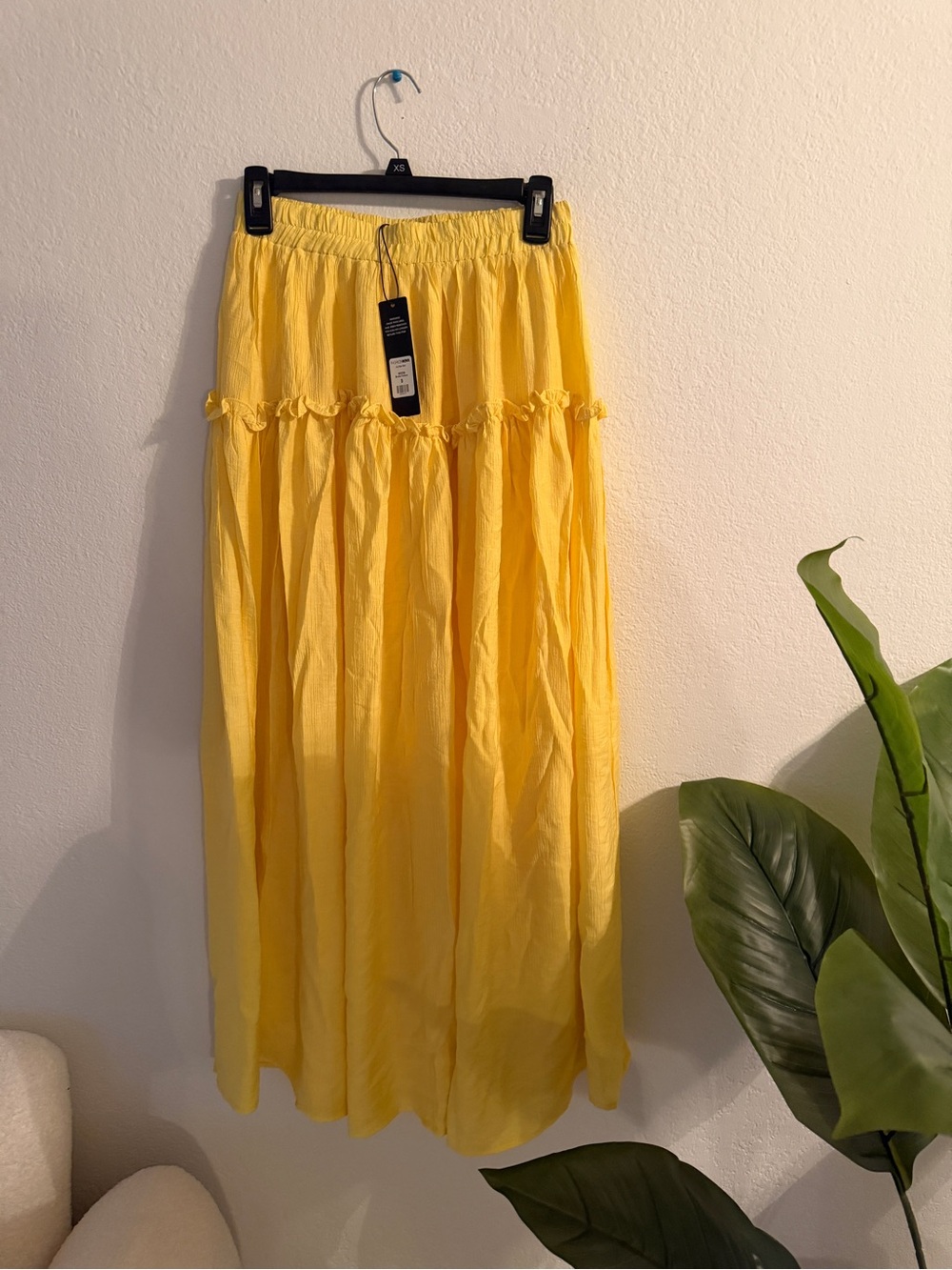 Fashion Nova Yellow Tiered Maxi Skirt with Elastic Waistband